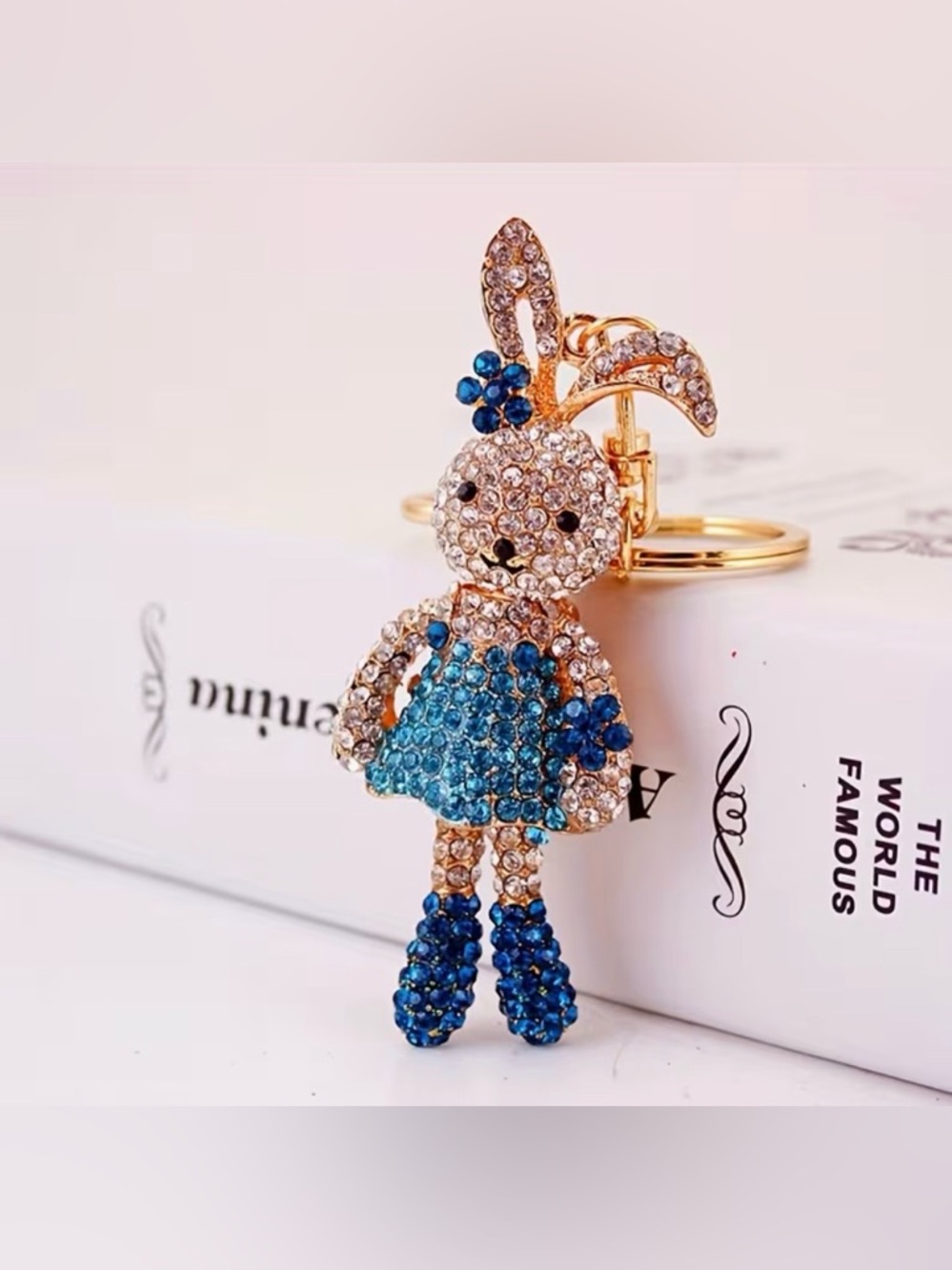 Bunny Rabbit Bag Charm Keychain with Key Ring for Purse Handbag Rhinestone New